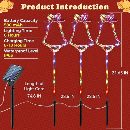 6 Packs Christmas Bell Solar Garden Lights with 8 Light Modes, 21.65 Inches Tall Christmas Outdoor Light with 20 LEDs Each, Solar Outdoor Xmas Decor for Garden, Path, Patio (Multiple-Colored)