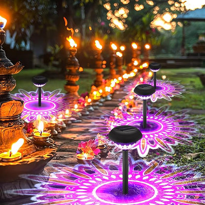 Retisee 4 Pack Diwali Lotus Decoration Solar Pathway Lights Led Waterproof Lotus Lights Diwali Projector Lamp Outdoor for Garden Yard Patio Decor Indian Temples Pooja Gifts