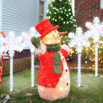 LAMPHOME Shooting 17" 568LED Snowflake Lawn Stake Light Super-Bright White 4 Stakes Total Christmas Outdoor Decoration with UL Standard Adaptor for Outdoor Pathway Lawn Holiday Party Home