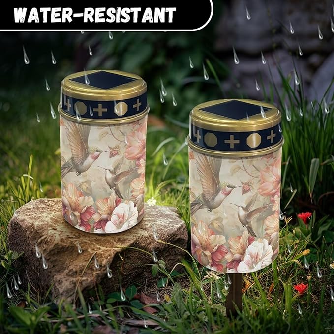 ZOUTAIRONG Hummingbird Floral Print Solar Light for Cemetery Grave Durable Solar Garden Lights Landscape Lighting Pathway Light Cemetery 6 Pack