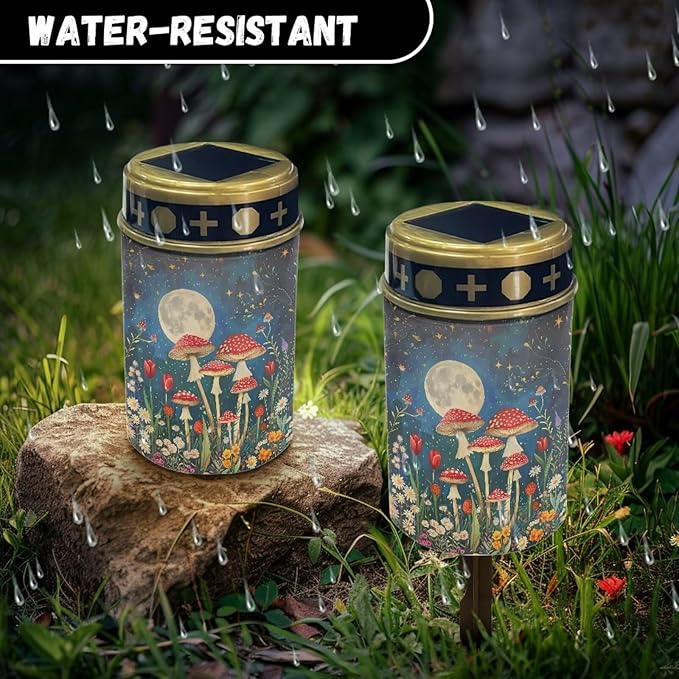 Mushroom Moon Solar Powered Garden Lights Pathway Solar Lights Outdoor LED Solar Light Bright Solar Yard Lights Waterproof Garden Lights for Walkway