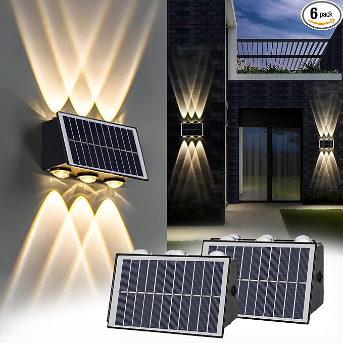 6 Pack Solar Fence Lights Outdoor, 6 LED Warm White (100 Lumens Each) Waterproof Wall Lights for Yard Garden Pathway Patio, Auto On/Off, IP65, Easy Install – No Wire Needed (6 Pack)