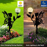 Ouddy Decor 2 Pack Solar Fairy Garden Decor, Metal Statues with Crackle Glass Globe Lights Silhouette Waterproof | Lumora