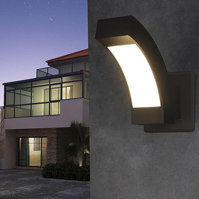Wall Light Outdoor LED Wall Mount Lamp Modern Wall Sconce Lighting Meniscus Lantern Fixture Black Aluminum Lights for Porch Front Door Garden Yard Patio IP54 Waterproof 7.5W 600Lm 3000K