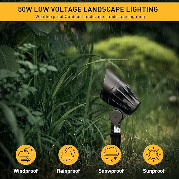 Malibu Landscape Lighting Outdoor 50W Spotlight Waterproof Halogen Floodlight Low Voltage Lights 380Lumen Warm | Lumora