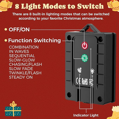 6 Packs Christmas Tree Solar Garden Lights with 8 Light Modes, 21.65 Inches Tall Christmas Outdoor Garden Light with 20 LEDs Each, Solar Outdoor Xmas Decor for Garden, Path, Patio (Multiple-Colored)