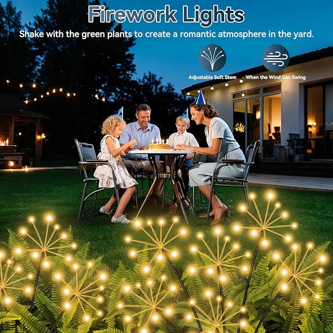Solar Garden Lights 4 Pack Waterproof Swaying Starburst Light Solar Outdoor Lights for Yard Patio Walkway Pathway Party Wedding Decoration, Unique Gifts for Women, Warm White
