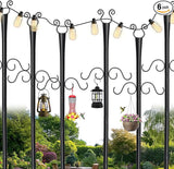 6 Pack Outdoor Patio Light Poles for String Lights, 10Ft Heavy Duty Metal String Light Poles with Shepherds Hooks | Lumora