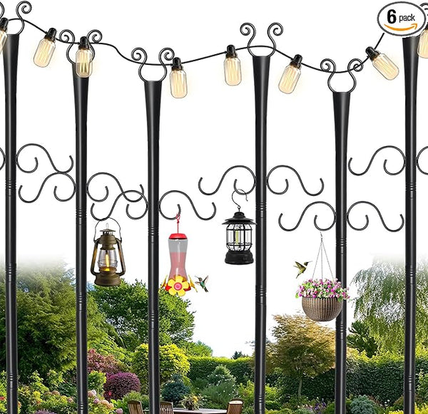 6 Pack Outdoor Patio Light Poles for String Lights, 10Ft Heavy Duty Metal String Light Poles with Shepherds Hooks | Lumora