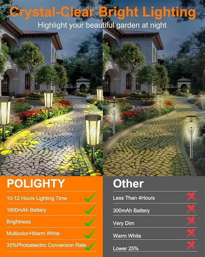 Colored Solar Powered Pathway Landscape Lights Outdoor Warm White & RGB Dusk to Dawn Waterproof for Garden Sideway Outside, Patio, Path, Yard, Walkway, Driveway, 2 Modes 8 Pack Accent Modern Design