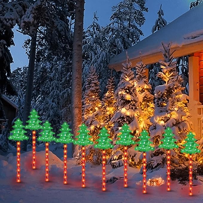 LAMPHOME Christmas Pathway Lights Outdoor, 3PCS Christmas Tree Christmas Decorations Outdoor Yard, Pathway Marker Stake Lights for Patio Ground Path Sidewalk Walkway Driveway