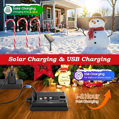 24 Pack Upgraded Solar Candy Cane Lights Outdoor, Christmas Decorations Outdoor Solar Christmas Pathway Lights Waterproof with USB Charging 10 Modes for Yard Garden Lawn Path Walkway Party Xmas Decor