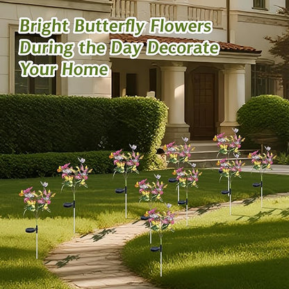 Solar Lights Outdoor,2 Pack Blooming Butterfly Decorations Flowers,Outdoor Waterproof Landscape Lights for Yard Patio Lawn Garden Decor,Gifts for Women Mother's Day