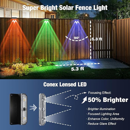Peasur Solar Fence Lights Outdoor RGB, 2 Pack Step Light Solar Powered, Waterproof LED Deck Lights for Stairs Railing Yard Patio Outside