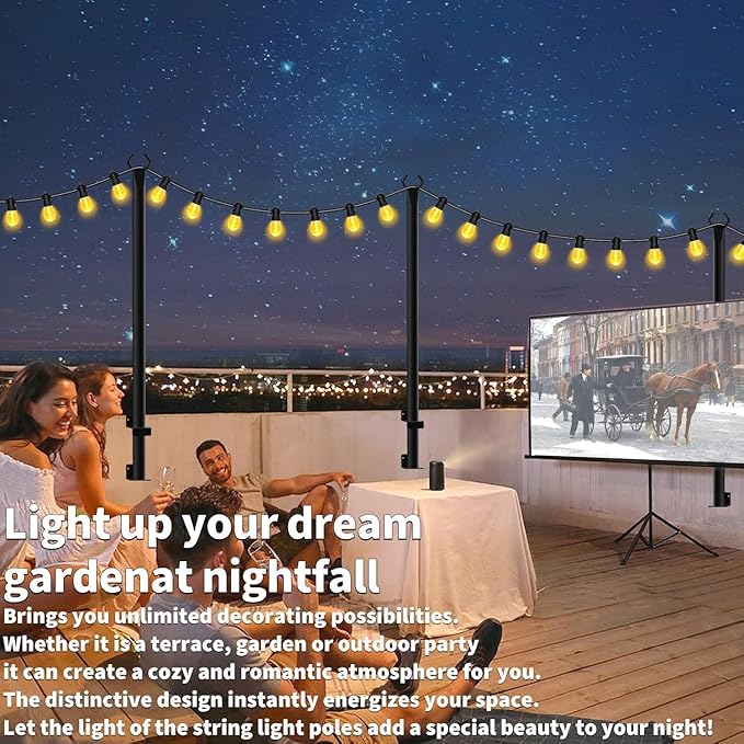 4 Pack 5Ft String Light Poles,Light Poles for Outside String Lights,Outdoor Light Poles with Fork,Metal Pole Stand | Lumora