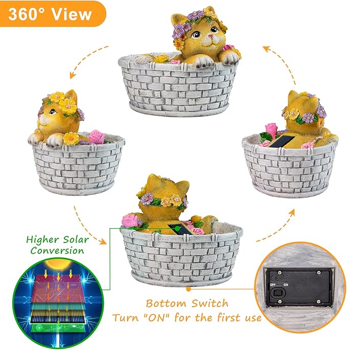 HOMEIMPRO Cat Solar Lights Garden Outdoor Gifts for Mom, Garden Decor for Outside, Cat Solar Statue Lights, 8LED Kitten Yard Decorations, Mothers Day Birthday Gifts Women Wife