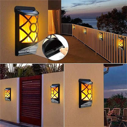 QUQUQ Solar Pathway Lights Solar Powered LED Flame Light Wall Mounted Outdoor Garden Dusk to Dawn Yard Patio Decor(4 Packs)
