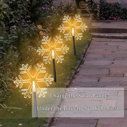 Solar Led Pathway Lights Snowflake Path Light for Christmas Decoration Waterproof Garden Light Yard Decoration Warm White (Snowflakes)