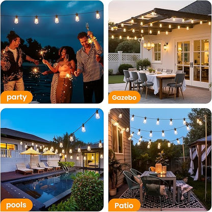 ZOTOYI Outdoor String Lights，50FT Patio Lights with 27 Vintage Edison Bulbs (2 Spare)，ST38 Waterproof Outside Hanging Light for Backyard, Bistro, Cafe, Gazebo, Porch Decor, Dimmable 2700K