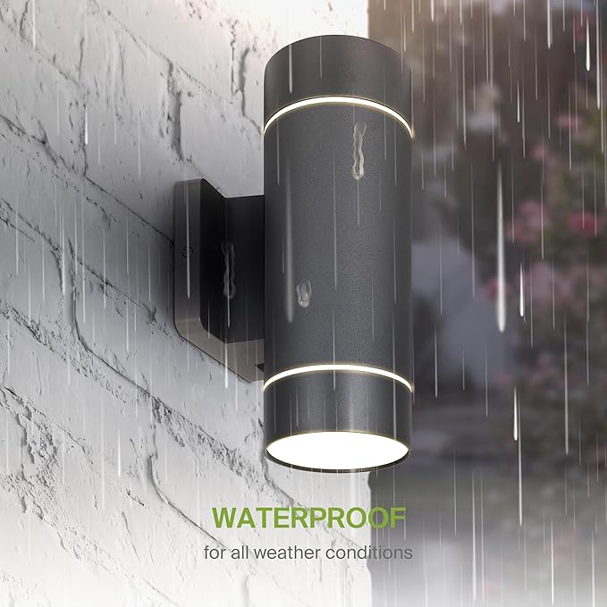 ASD 2 Light Smart RGBW LED Indoor & Outdoor Wall Light Fixture | 30W 900LM 2700K-6500K 120V Cylinder Up Down Lights | Waterproof Exterior Wall Sconce | Front Door, Porch, Patio | Black, ETL