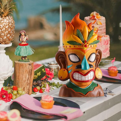 WINTS Solar Tiki Statue,Outdoor Tiki Statue with Solar Light,Flickering Flame Tiki Decor for Bar Yard Garden Patio Decoration -10 x 6 x 4.1 Inches