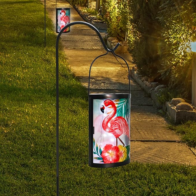 Hanging Solar Lantern Outdoor Waterproof Flamingo Solar Lights Glass Tabletop Decorative Lamp for Outdoor Patio | Lumora