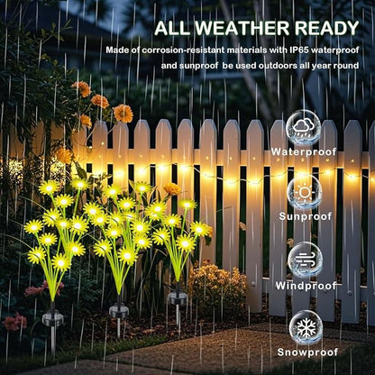Solar Outdoor Lights (2-Pack, 12 LEDs), Solar Garden Lighting, Outdoor Decorations, Daisy Light for Backyard Porch Balcony Party Decor, Unique Gifts (Warm White)