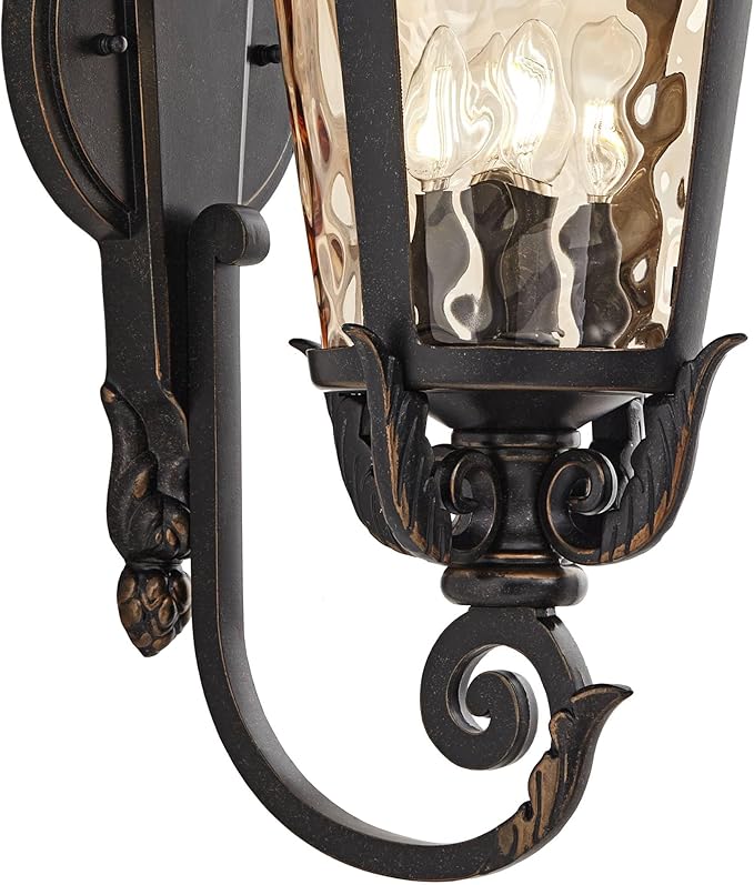 John Timberland Casa Marseille Vintage Outdoor Wall Light Fixture Veranda Bronze Scroll Frame 31" Champagne | Lumora