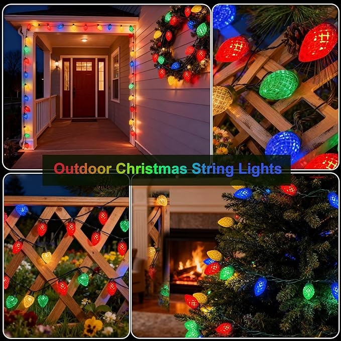 Easter Decorative Lights Outdoor Waterproof C7 50 LED Ultra Bright Strawberry Fairy String Lights 8 Modes Solar Light for Outside Garden Patio Wedding Party Christmas Decoration(Multicolor)