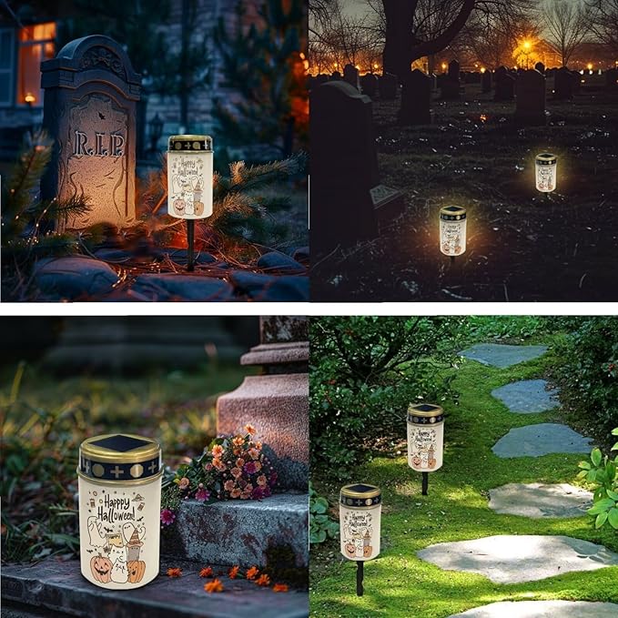 Halloween Cemetery Lights for Grave Memorial Solar Lights for Graves Solar Light for Cemetery 2 Pcs Grave | Lumora