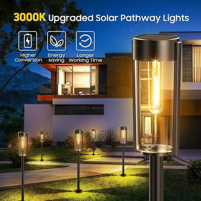 Solar Pathway Lights Outdoor 4 Pack, Bright Solar Path Lights Outside Waterproof, Walkway Light Solar Powered Landscape Lights for Driveway Lawn Patio Sidewalk Yard (4 Pack, Round)