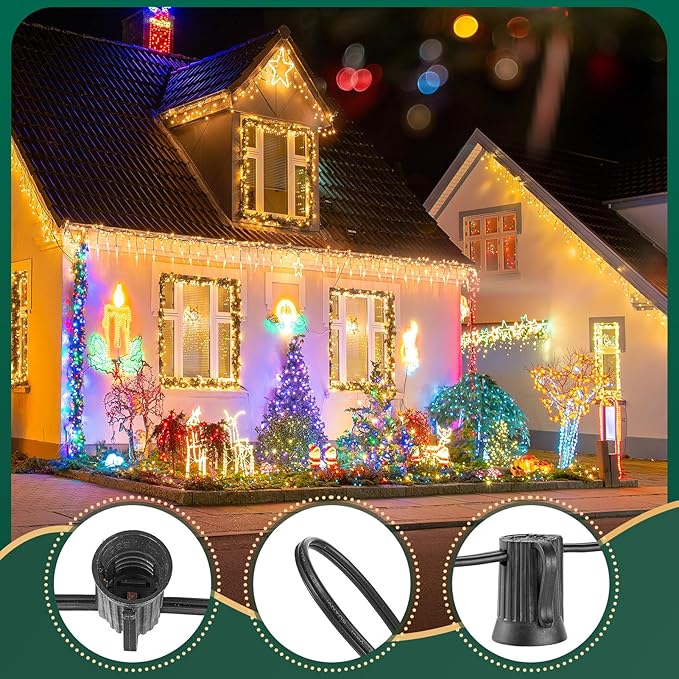 C9 Light Strand, 2 Pack 100 FT Outdoor String Lights Christmas Stringer with 100 Sockets for Christmas Decor Patio | Lumora