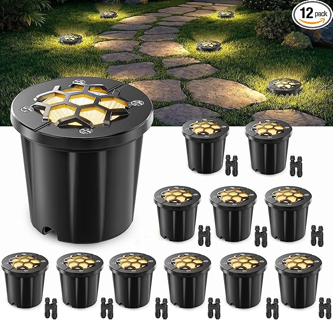 HIBOITEC 12 Pack Low Voltage Landscape Lighting 12-24V 12W LED Outdoor In-Ground IP67 Waterproof Well Lights 3000K | Lumora