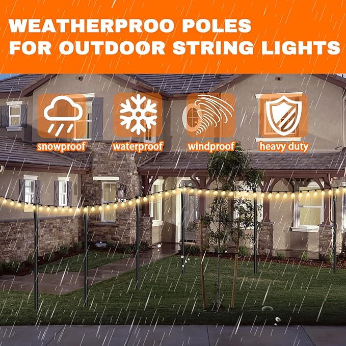 2 Pack 10Ft String Light Poles, Metal Poles with Fork for Outside Lights,Outdoor Metal Light Stand with Fence | Lumora