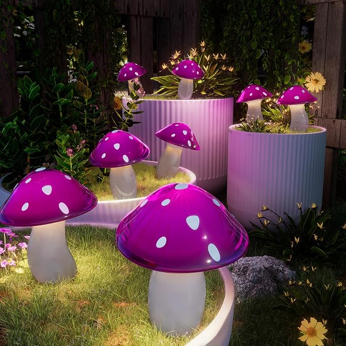Solar Mushroom Lights Outdoor 9 Pack, Garden Outdoor Decor, 8 Lighting Modes, IP65 Waterproof, Crystal-Clear Fairy Decoration for Pathway/Yard/Flower Bed/Patio/Landscape/Backyard/Dwarf, String 30 FT