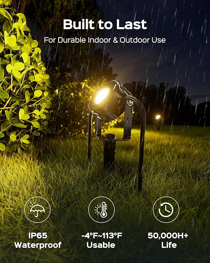 JACKYLED 8-Light LED Low Voltage Landscape Lighting, 9W Outdoor Spot Lights with Adapter, 3000K Warm White, ON/Off | Lumora