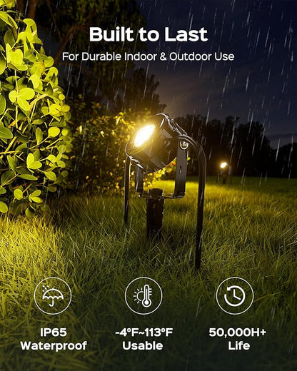 JACKYLED 8-Light LED Low Voltage Landscape Lighting, 9W Outdoor Spot Lights with Adapter, 3000K Warm White, ON/Off Timer, IP65 Waterproof Spotlights with Spiked Stand for Pathway, Patio, Tree, 63FT