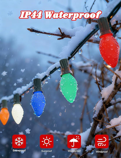 Christmas Lights Outdoor,25FT C7 LED Vintage Christmas Tree Lights with 27 (2 Spare) 0.6W Ceramic Multicolor Bulb,Xmas Lights Outdoor for Holiday/Paty/Patio/House Decor