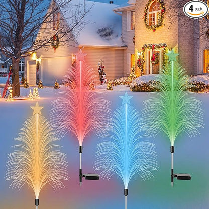 4 Pack Solar Christmas Decorations Tree Lights, Upgraded Outdoor Solar Stake Decorative Lights Xmas Tree with 7 Color Changing,IP65 Waterproof & Auto ON/Off,for Garden Pathway Lawn Patio Porch