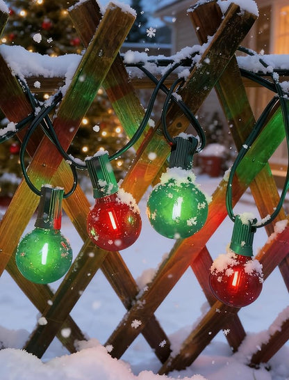 25Ft Outdoor Red/Green Christmas Lights, G40 Globe Patio String Light with 25 Shatterproof Bulbs(2 Spare), Outside Christmas Vintage Lights for Holiday Party Backyard Porch Decor, Green Wire