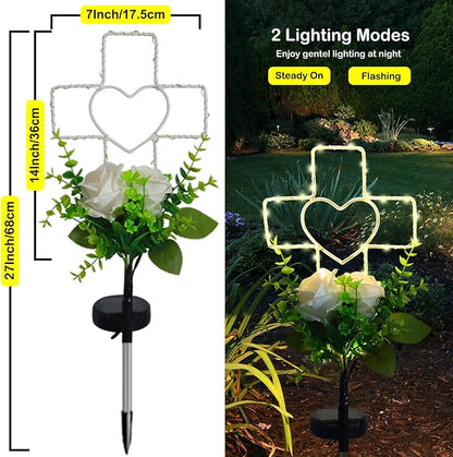 Lmtocs Solar Cross Grave Decorations for Cemetery Loved One, Memorial Sympathy Gifts for Loss of Loved One, Cemetery Decorations for Memorial Day, Mother Day, Father Day, Christmas Grave Decorations