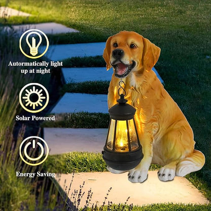 Afirst Solar Dog Statue Garden Decor, Outdoor Statue Decor with Solar Lantern Valentine's Day Gift Lovely Golden Retriever Figurine Patio Lawn Yard Art Ornaments Housewarming Gift