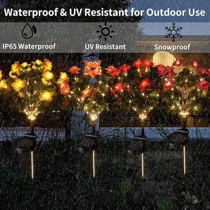AMARS 4 Pack Solar Garden Lights Outdoor Decor, Waterproof Solar Powered Warm White Lights with Colorful Artificial Azalea Flowers for Yard, Pathway, Patio, Porch, Lawn Decorations