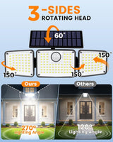 1500LM Clip On Solar Lights Outdoor, Motion Sensor Outdoor Lights with 270° Wide Angle & Remote Contral, 3 Heads | Lumora