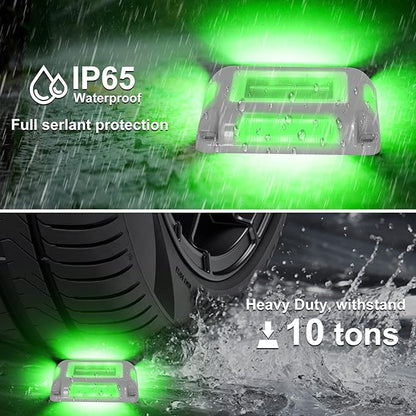 Solar Green Deck Lights Driveway Dock Lights St. Patrick's Day Decor Light- 8 Packs Waterproof 1200mAh Outdoor LED Aluminum Dock Lighting Road Markers for Driveway Sidewalk Garden Pathway Yard