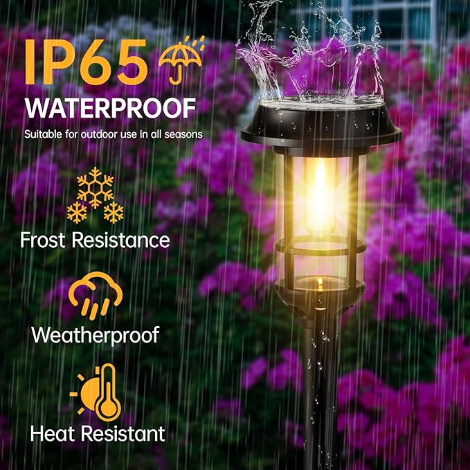 8 Pack Bright Solar Pathway Lights, LED Solar Powered Garden Lights Outdoor Waterproof IP65, Landscape Lighting for Path Walkway, No Wiring, Easy to Install, Auto On/Off 2700K Warm White