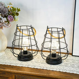 JHY DESIGN Set of 2 Cage Bulb Lantern Decorative Table Lamps 8.5" H Battery Powered Cordless Lights with Warm White | Lumora