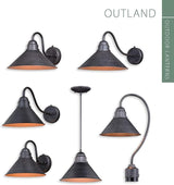 VAXCEL Outland Rustic Farmhouse 1-Light Dome Barn Post Light Fixture for Yard or Patio, Outdoor Hammered Steel | Lumora