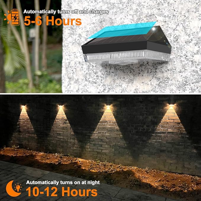 Ellasay Fence Solar Lights for Backyard: 2 Pack Fence Lights with 10 Lighting Modes & RGB- IP65 Waterproof - Led Lens Wall Light for Garden Deck Patio Balcony