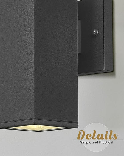 Ken & Ricky Outdoor Wall Light Fixture,Exterior Lighting Fixtures,Modern Sconce Lights for Porch Patio Garage Front Door (Black,Square,No Sensor,1PK)